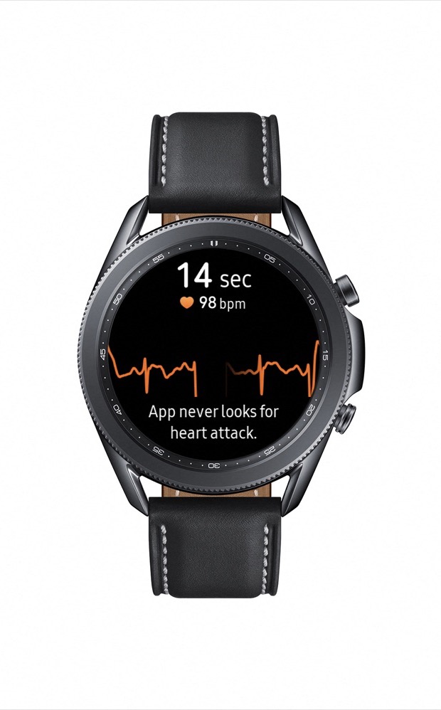 Smartwatch displaying ECG-style waveform and heart-rate monitoring data