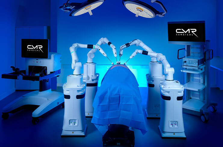 CMR Surgical Versius robotic surgical system in an operating room setup